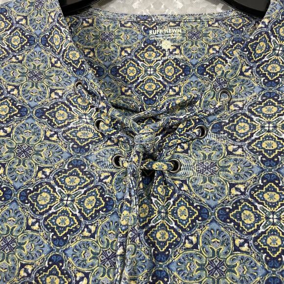 Ruff Hewn Blue Medallion Print Lace Up Front T-Shirt - Size Small - Long Sleeves - Picture 3 of 7